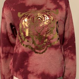 Tie-Dye Sweatshirt with Gold Tiger Print